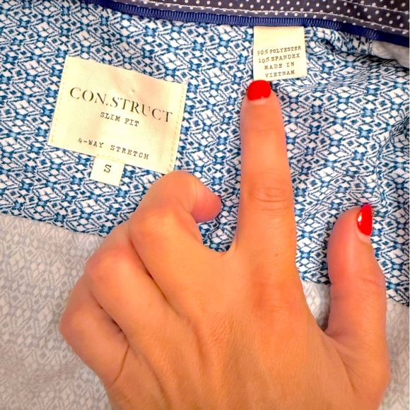 CON.STRUCT Slim Fit Short Sleeve Button Down Shirt Blue Geometric Print Sz Small - Picture 6 of 6